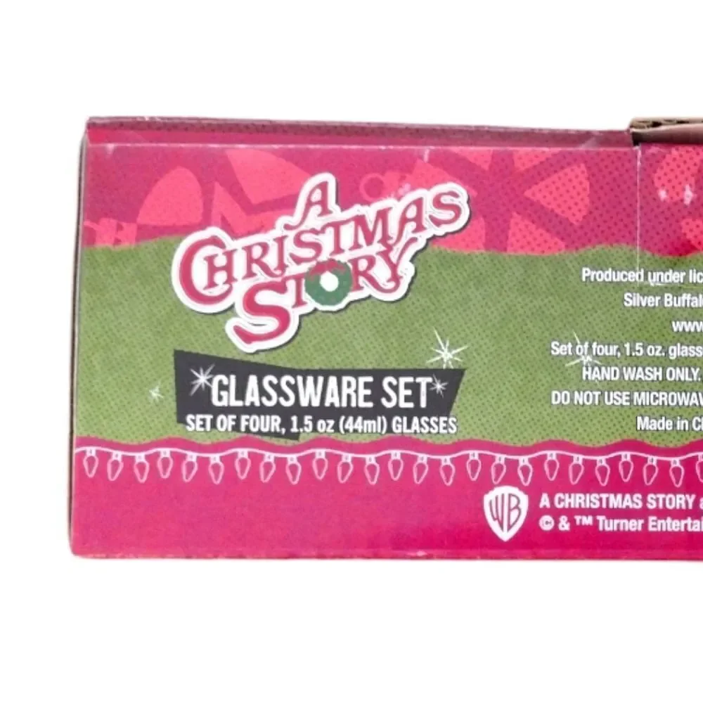 A Christmas Story Printed 1.5oz Glassware Shot Glasses Set Of 4 NWT